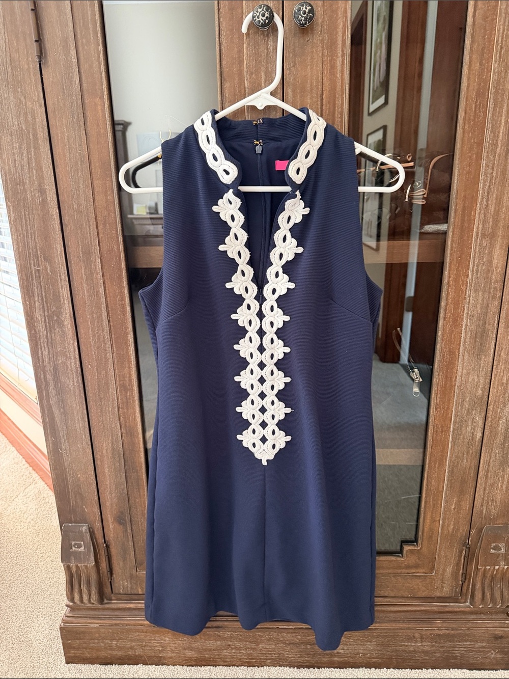 Lilly Pulitzer Navy Sleeveless Shift Dress with White Crochet Placket